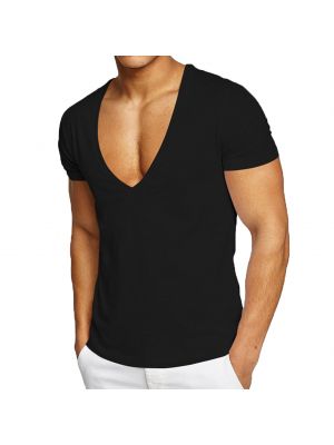 iEFiEL Mens Casual Sports Solid Color T-Shirt Short Sleeve Deep V Neck Slim Fit Office Workout Tops