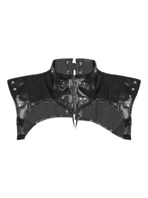 iEFiEL Mens PU Leather Back Lace-up Shoulder Armor Clubwear Punk Costume Chest Harness Tops with Buckles