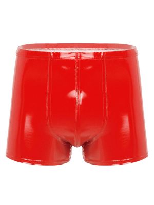 Men Wet Look Patent Leather Bulge Pouch Boxer Shorts