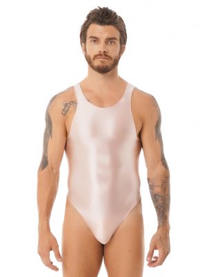 iEFiEL Mens Solid Color One-piece Swimsuit Glossy Cutout Back Bodysuit Leotard Swimwear