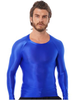 iEFiEL Mens Glossy Long Sleeve T-shirt Slim Fit Breathable Tops Yoga Sportswear