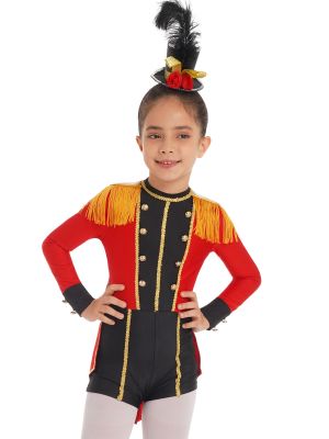 iEFiEL Big Girls One-Piece Dress Up Halloween Circus Ringmaster Costume Long Sleeve Tassels Gold Trim Jumpsuit 