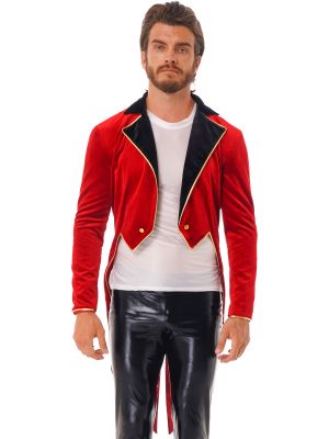 iEFiEL Mens Circus Ringmaster Costume Halloween Outfit Lapel Long Sleeve Tuxedo Velvet Swallow-Tailed Coat