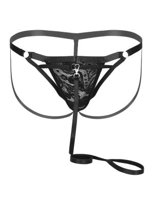 iEFiEL Mens Low Rise Lace Bulge Pouch G-string Open Butt Strappy T-back Underwear