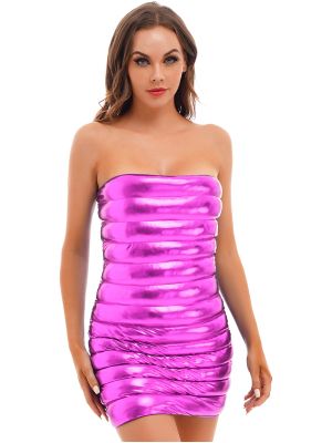iEFiEL Womens Metallic Quilted Strapless Dress Bodycon Mini Dresses Clubwear