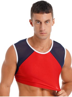 iEFiEL Mens Sleeveless See-through Mesh Patchwork Breathable Sport Vest Crop Top Tank Top