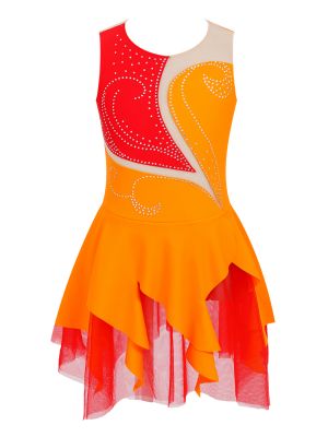 iEFiEL Kids Girls Rhinestone Decorated Patchwork Style Hollow Back Skating Dance Dress