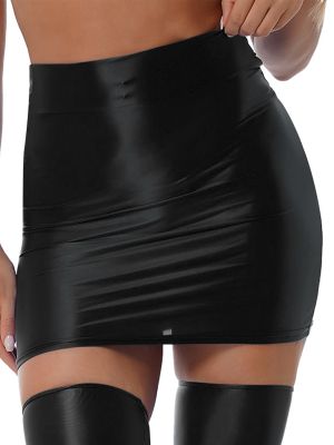 iEFiEL Womens Glossy Solid Color Pencil Skirt Casual High Waist Miniskirt Clubwear 