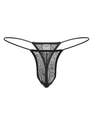iEFiEL Mens Sissy Spider Web Thong Underwear Sheer Mesh Bulge Pouch G-string T-back