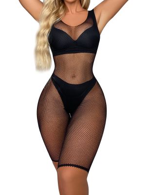 iEFiEL Womens Sexy Hollow Out Fishnet Bodysuit See-through Jumpsuit Nightwear