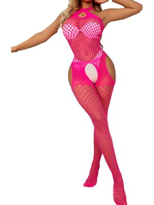 iEFiEL Womens Sexy Hollow Out Fishnet Crotchless Bodystocking See-through Bodysuit Jumpsuit Nightwear