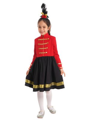 iEFiEL Kids Girls Stand Collar Buttons Decor Halloween Cosplay Costume Holiday New Year Swing Dress