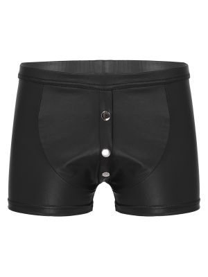 iEFiEL Mens Faux Leather Shorts Button Front Boxer Briefs Underpants Nightclub Performance Costume