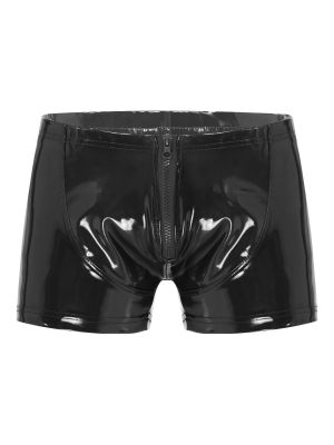 iEFiEL Mens Wetlook Patent Leather Shorts Zipper Front Boxer Briefs Nightclub Bar Stage Performance Costume