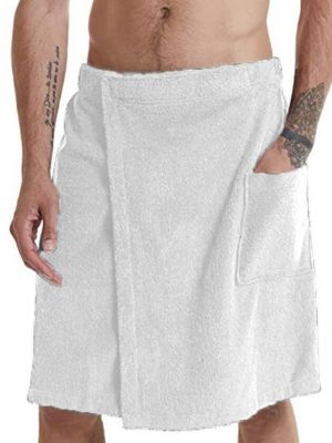 iEFiEL Mens Coral Fleece Bathing Skirt Bathhouse Shower Bathing Towel with Pocket