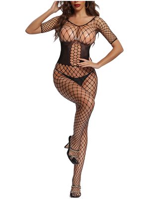 iEFiEL Womens Hollow Out Fishnet Crotchless Bodystocking See-Through Bodysuit Lingerie Sleepwear
