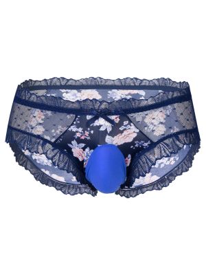 iEFiEL Mens Sissy Floral Print See-through Briefs Mesh Patchwork Bulge Pouch Lace Trim Underpants Underwear