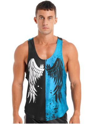 iEFiEL Mens Wings Print Tank Top Gym Fitness Muscle Vest Athletic Workout Sleeveless T-shirt