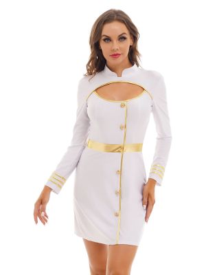 iEFiEL Womens Halloween Cruiser Captain Role Play Costume Stand Collar Long Sleeve Dress for Fancy Dress Ball