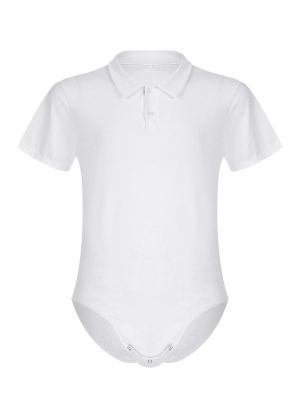 Men Turn-down Collar Button Crotch Shirt Bodysuit