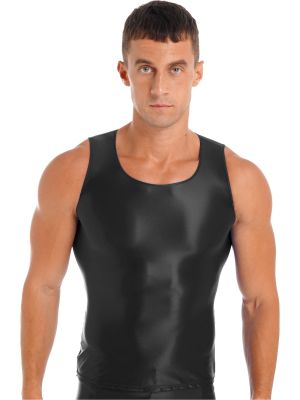Mens Glossy Stretchy Sleeveless Tank Top for Yoga Fitness
