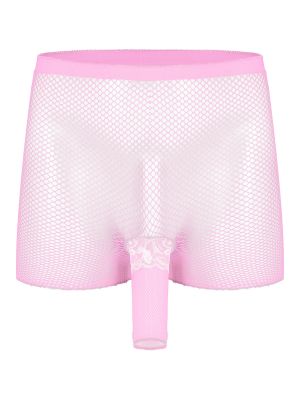 iEFiEL Mens Hollow Out Fishnet Boxer Brief Underwear Lace Trim Bulge Pouch Underpants