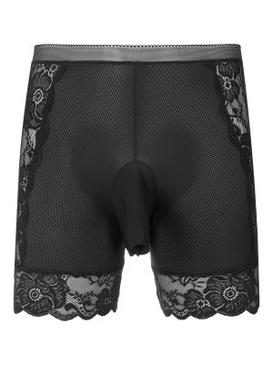 iEFiEL Mens Sheer Lace Patchwork Boxer Brief Bulge Pouch Shorts Underwear Breathable Underpants Nightwear