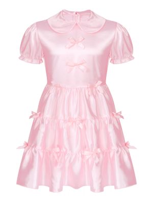 iEFiEL Mens Sissy Role Play Theme Party Costume Puff Sleeve Bowknot Ruffle Stain Dress