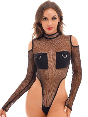 iEFiEL Womens See-through Sexy Bodysuit Hollow Out High Cut Catsuit Leotard