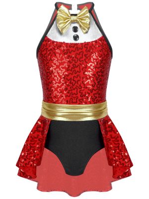 iEFiEL Kids Christmas Jumpsuit Dress Up Bowknot Back Cutout Sequins Bronzing Cloth Patchwork Stage Costume