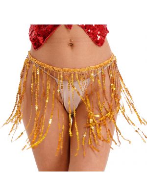 iEFiEL Womens Sparkling Sequin Tassel Skirt Fringed Miniskirt for Belly Dance Rave Party