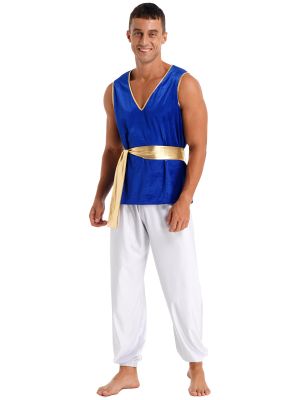 iEFiEL Mens Halloween Role Play Outfit Theme Party Costume Sleeveless Velvet T-shirt with Pants Belt