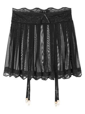 iEFiEL Mens Sissy Lace Trim See-through Miniskirt Nightwear Back Lace-up Ruffled Skirt with Adjustable Garters