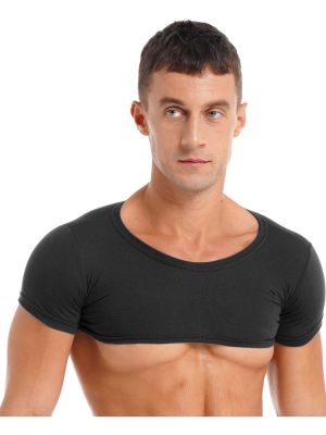 iEFiEL Mens Short Sleeve Crop Top Party Club Dance T-Shirt Casual Solid Color Tops