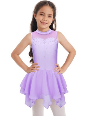 iEFiEL Kids Girls Stylish Clothing Sleeveless Shiny Rhinestone Spandex Mesh Patchwork Hollow Back Dance Dress