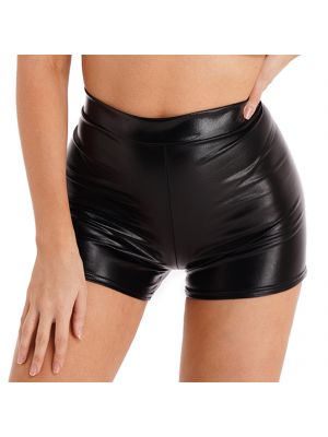 iEFiEL Womens High Waist Patent Leather Shorts Solid Color Hot Pants Club Pole Dancing Costume