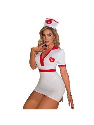 iEFiEL Womens Nurse Role Play Outfit Halloween Theme Party Costume Mini Dress with G-string Belt Hat