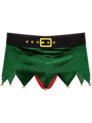 Men Sissy Christmas Velvet Low Rise Bulge Pouch Jagged Mini Skirt