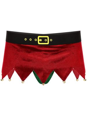 Men Sissy Christmas Velvet Low Rise Bulge Pouch Jagged Mini Skirt