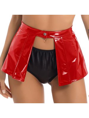 Women Wetlook Open Front One Button Mini Skirts for Club Pole Dance