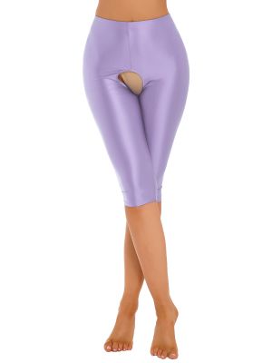 Womens Glossy Open Crotch Short Pants