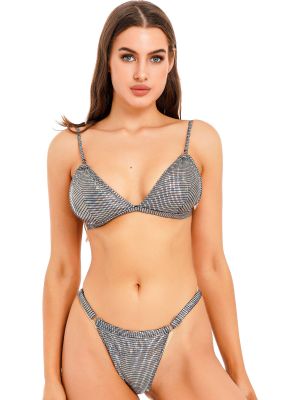 iEFiEL Womens Two-piece Bikini Set Metallic Shiny Bathing Suit Swimsuit Swimwear Underwear for Vacation Beach Pool Party