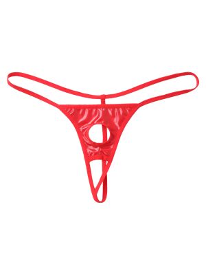 Men Patent Leather Hollow Out G-string Underwear