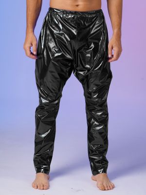 Men Metallic Elastic Waistband Solid Color Lightweight Harem Pants