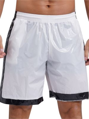 Men Wet Look Drawstring Pockets Contrast Shorts Swim Trunks
