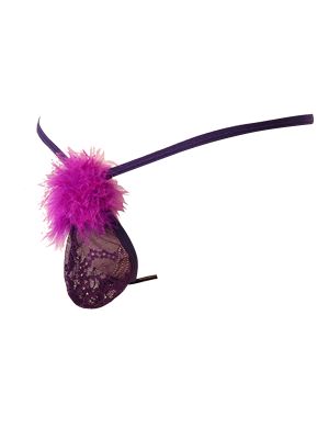 Men Sexy Lace Pouch Fuzzy T-back Butt Flaunting Fun Thong G-string