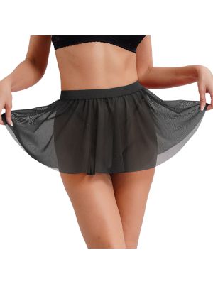 Women See-Through Mesh Ruffled Sheer Miniskirt for Nightclub