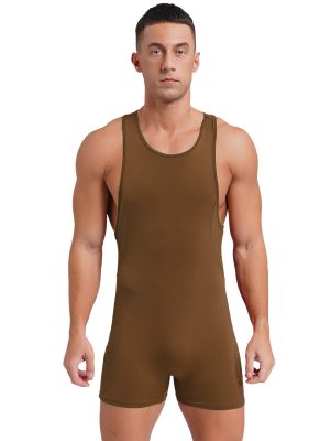 Men Sleeveless Mesh Solid Color Slim Fit Romper for Bodybuilding Fitness