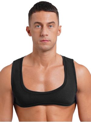 Men Sexy Scoop Neck Sleeveless Solid Color Crop Top Vest for Bodybuilding