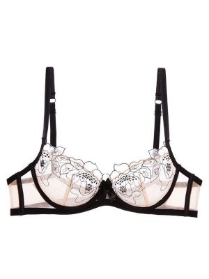 Womens See Through Embroidery Bra Tops 3/4 Cup Underwire Adjustable